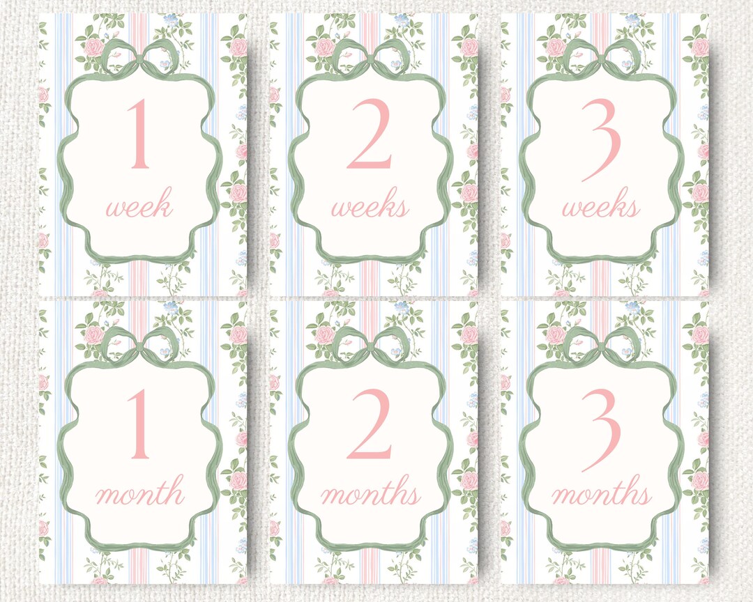 Girl Milestone Cards Baby Girl Month Card Floral Pattern Newborn Baby ...