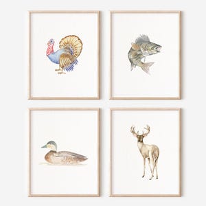Hunting Art Set of 4 Wildlife Theme Art Boy Bedroom Art Prints Printable Art Digital Download Outdoorsman Theme Hunting Room Boy Room Decor