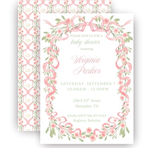 Baby Shower Invitation Template Whimsical Watercolor Floral Border Pink and Green Invitation Classy Baby Shower Invitation Baby Girl Shower