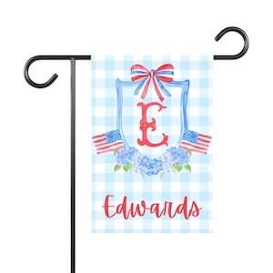Personalized Garden Flag Red White & Blue Monogram Crest Patriotic Garden Flag Americana Decor Personalized Crest USA Outdoor Decor