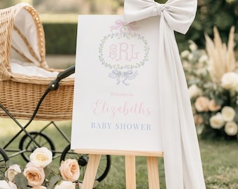 Watercolor Baby Shower Welcome Sign Pink or Blue Printable Sign Digital Sign for Easel