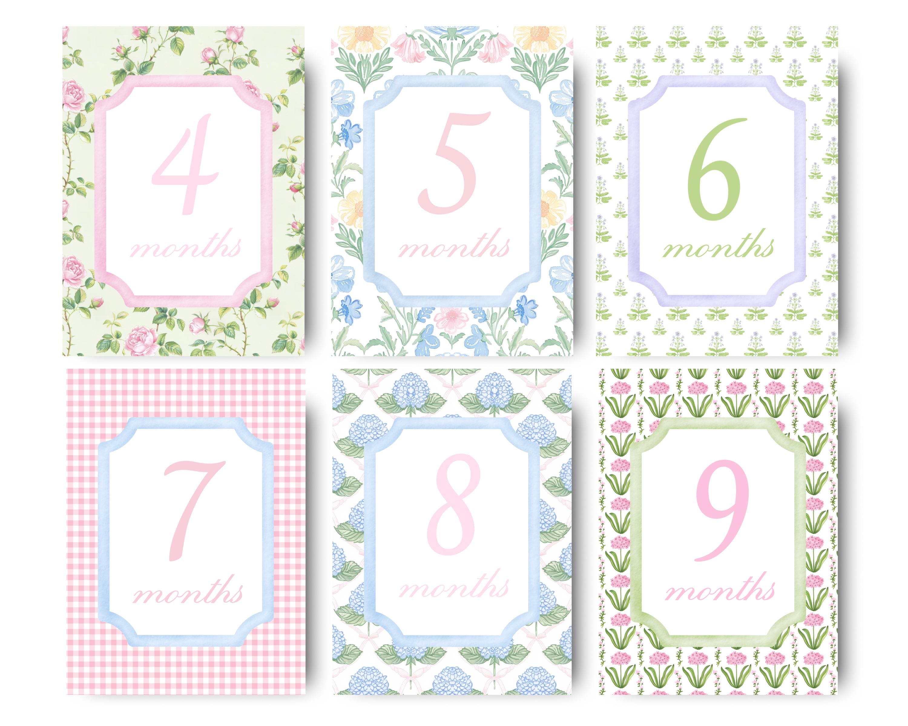 Floral Milestone Cards Baby Girl Month Card Grandmillennial Pattern ...