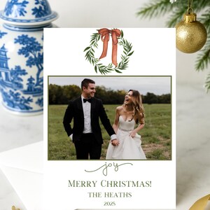 Christmas Card Family Holiday Card Simple Wreath Design Christmas Card Template Digital Download Canva Template Brown Bow Neutral Colors