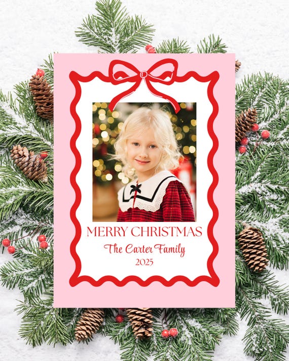 Christmas Card Pink Holiday Card Digital Download Grandmillenial Christmas  Card Coquette Bow Design Card Canva Template Trendy Holiday Card - Etsy New  Zealand