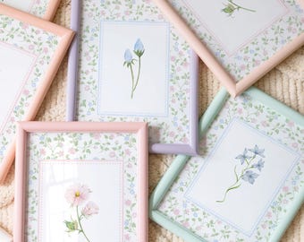 Pastel Botanical Prints Set of 4 Pictures Baby Nursery Decor Floral Art Watercolor Flower Design Pastel Botanical Picture Wildflower Art