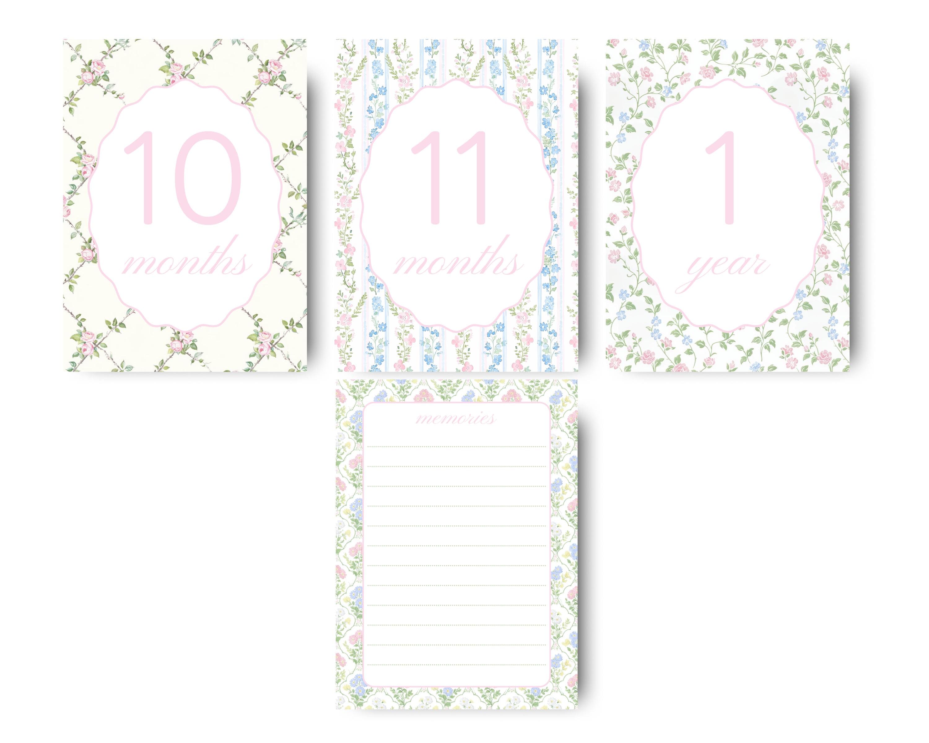 Baby Girl Milestone Cards Floral Theme Digital Newborn Baby Girl Month ...