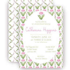 Bridal Shower Invitation Green and Blue Floral Frame Invitation Baby Shower Digital Download Classic Theme Watercolor Floral Design