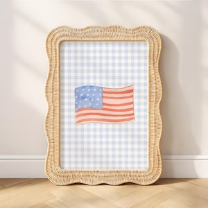 Arte de la bandera estadounidense, descarga digital, decoración de pared patriótica, arte del 4 de julio, decoración americana, arte de cuadros azules, arte de la bandera preppy de EE. UU., impresión, arte imprimible