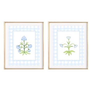 Botanical Art Set of 2 Floral Art Blue and Green Floral Art Girl Dorm Room Art Wildflower Print Girl Room Decor Wall Art Grandmillennial Art