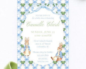 Peter Rabbit Invitation Baby Boy Shower Invitation Digital Download Format Garden Theme Party Beatrix Potter Invite Storybook Invitation