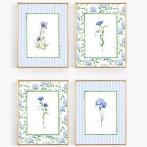 Set von 4 Botanische Kunst Drucke Mädchen Zimmer Wand Dekor Wohnheim Zimmer Wand Kunst Digital Download Kunstwerk Blume Kunstdruck Grandmillennial Stil Kunst