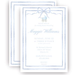 Blue Baby Shower Invitation Template Blue Watercolor Baby Carriage Classic Boy Invitation Grandmillennial Theme Editable Shower Invitation