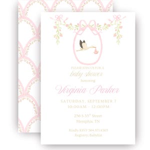 Baby Shower Invitation Template Whimsical Watercolor Floral Border Pink and Green Invitation Classy Baby Shower Invitation Baby Girl Shower