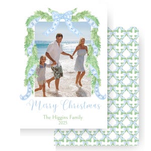 Christmas Card Holiday Card Blue Design Christmas Card Template Digital Download Template Grandmillenial Chrismas Blue Christmas Garland