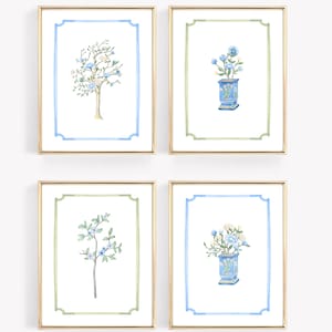Set of 4 Blue Botanical Art Floral Wall Art living Room Art Girl Bedroom Prints Watercolor Flowers Botanical Wall Decor Wildflower Print Set