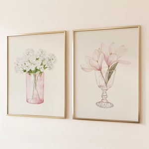 Botanische Kunst 2er Set Wohnzimmer Wandkunst Blumenvase Kunstdruck Mädchenzimmer Wandkunst Cottage Thema Dekor Blumenkunst Printable Home Decor