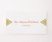 25 Diamond Retro Modern Place Cards or Escort Cards in Gold and Coral