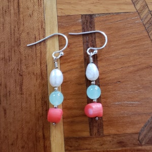 Pearl, Coral and Jade earrings