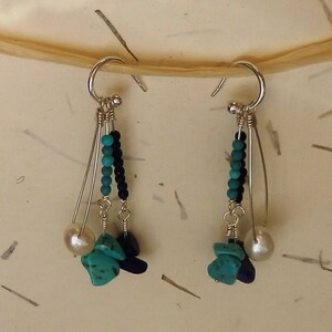 Perle, Lapis Lazuli & Türkis Dangles