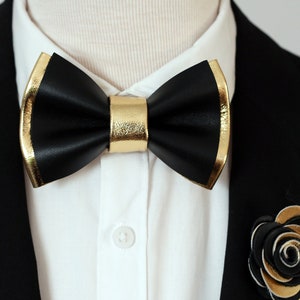 Black and Gold Mens Leather Bow Tie for Men Gold Wedding Bow - Etsy