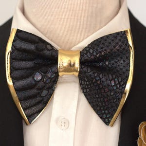 Unique Black suede with blue shimmer Gold mens big oversized bow tie set wedding bow tie lapel rose flower pin set bowties, gold boutonniere