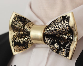 Pajarita negra, cobre para hombres, bronce, oro, pin de flor de solapa, pajarita de cuero, traje de graduación, pajarita niños boda, regalo