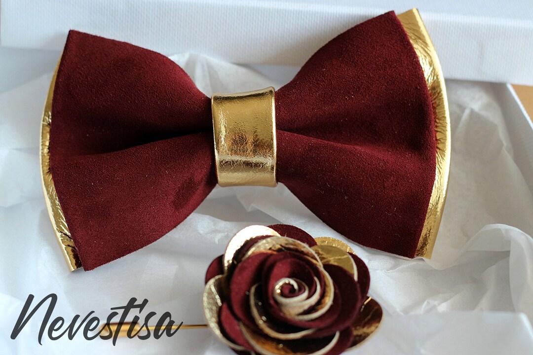 burgundy gold bow tie