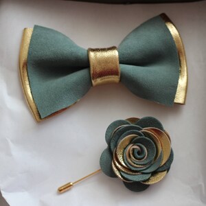 Dusty Shale Sage Green Gold Mens Leather Bow Tie for Men - Etsy