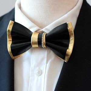 Black and Gold Mens Custom Bow Tie for Men, Wedding Bow Tie Set Genuine ...