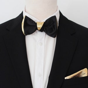 Black and Gold Mens Leather Bow Tie for Men, Gold Wedding Bow Tie Black ...