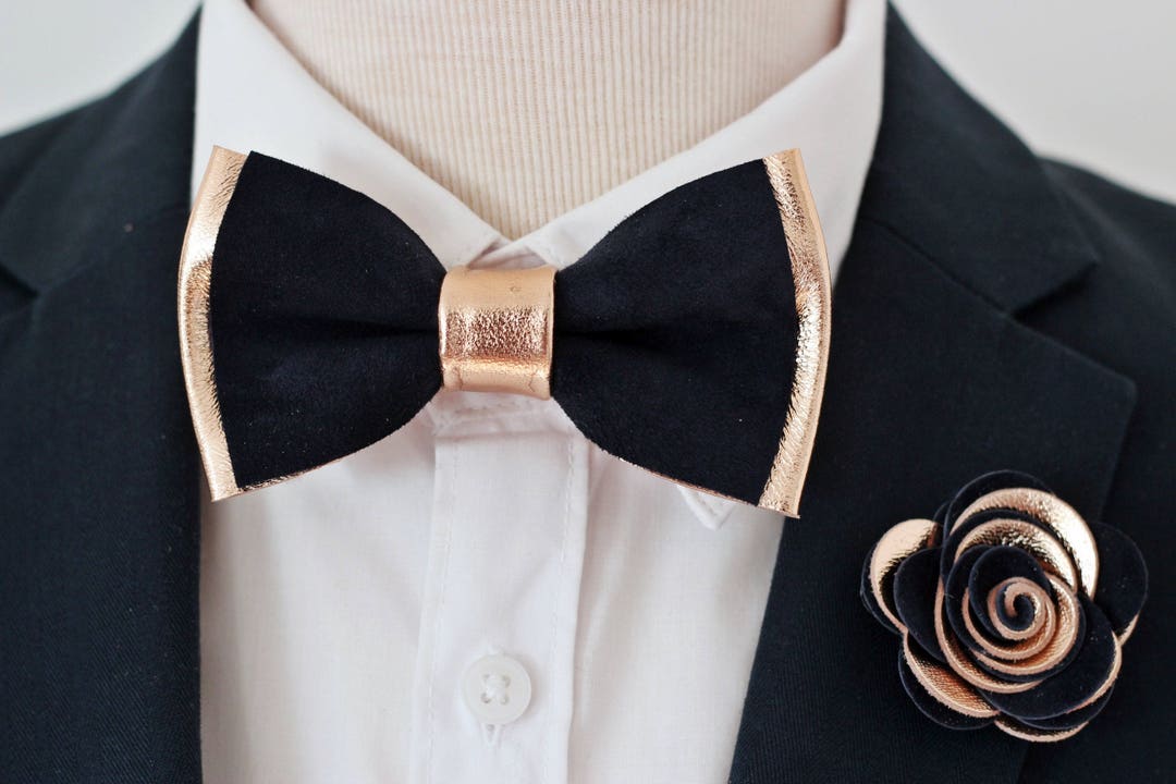 Navy Blue and ROSE Gold Mens Leather Bow Tie for Men Gold - Etsy