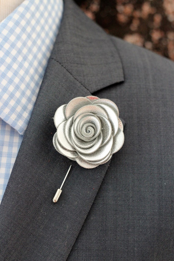 Silver flower lapel pin silver rose Boutonniere Lapel Flower Etsy