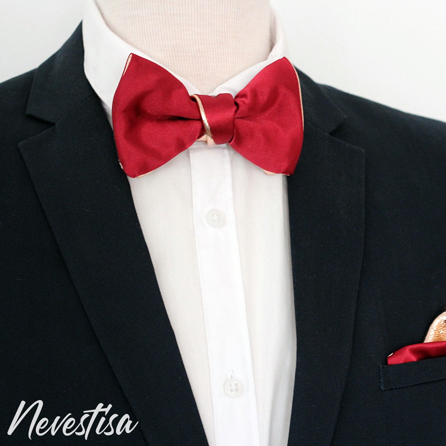 Mens bow tie burgundy satin wedding bow tie groomsmen bow | Etsy