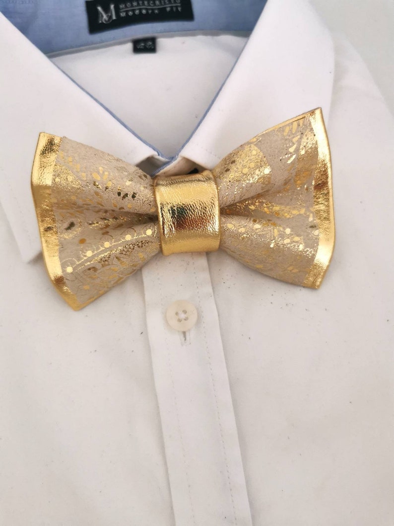 Ivory and Gold Mens Leather Bow Tie for Menivory Wedding Bow - Etsy