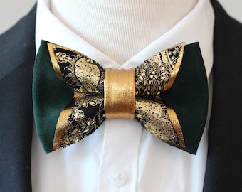 Elegant Hunters green Gold bow ties for men groomsmen gift set wedding bow ties,boutonniere,copper forest green lapel flower pin formal suit