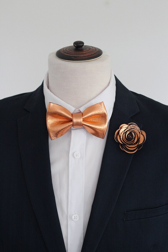 Mens copper bow tie supenders set bronze bow tie for men | Etsy