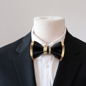 Black and Gold Mens Custom Bow Tie for Men, Wedding Bow Tie Set Genuine ...