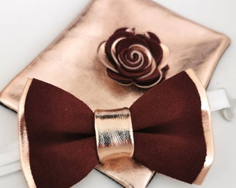 Rose Gold and burgundy bow tie for men, rose gold wedding bow tie,burgundy boutonniere, rose gold boys, toddler bow tie, lapel flower pin