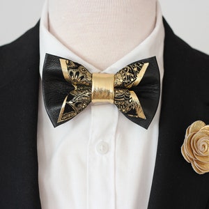 Elegant Gold and Black Pattern Silk Bowtie Set for Men