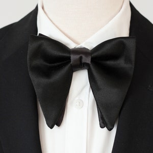 Black Mens Satin Butterfly Oversized Bow Tie for Men, Gold Wedding Bow ...