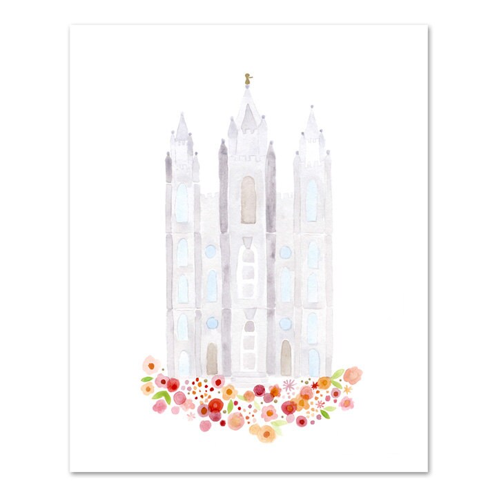 LDS Salt Lake City Temple Print Giclee Watercolor gold Etsy