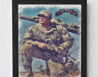 Army Ranger Watercolor Art Poster – Military Combat Decor
