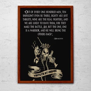 Poster Par la vaillance et les armes - oeuvre d'art murale motivation militaire - crâne de guerrier avec fusil et illustration de loup - décoration de combat patriotique