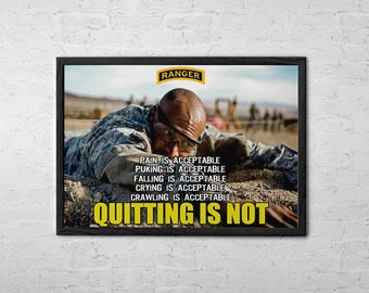 Army Ranger "Never Quit" Motivation Poster – Military Wall Art