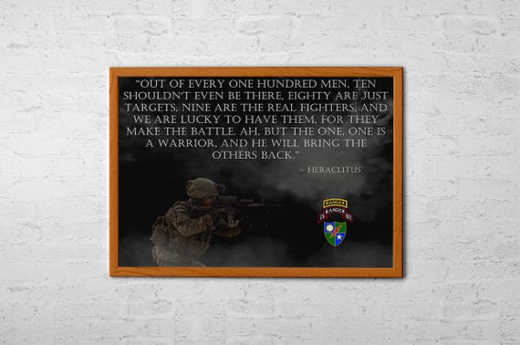 Warrior Poster – Army Ranger Wall Art – Powerful Illustration of Army  Ranger in Action with Heraclitus Quote – Military Motivation