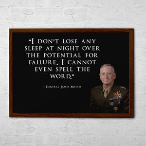Art mural motivant le général James Mattis USMC - Citation militaire inspirante « L'échec n'est pas une option » - Décoration de leadership du Corps des Marines