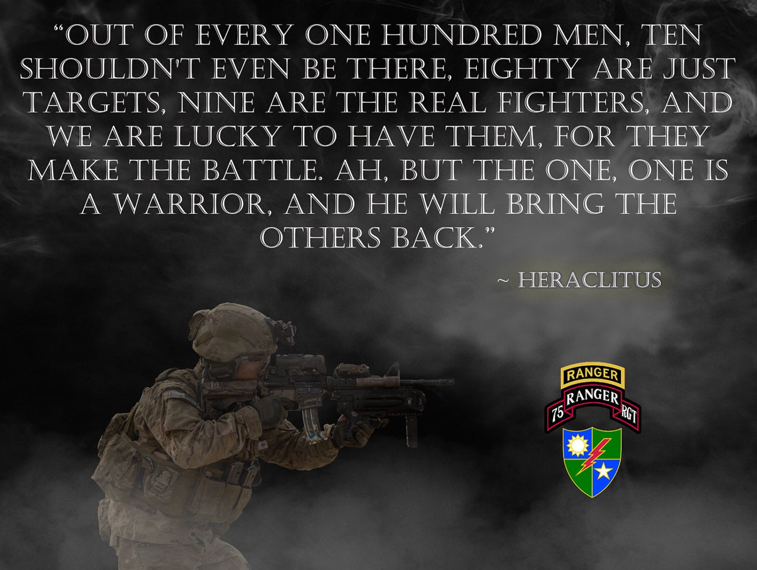 Army Ranger Poster – Heraclitus Quote, Military Wall Art, image size:1500x1129