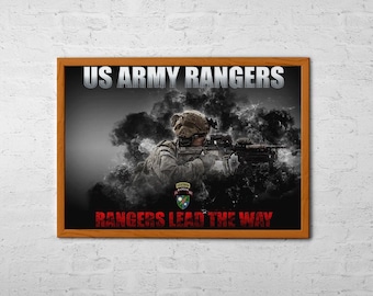 Rangers Lead the Way Poster – U.S. Army Ranger Wall Art – Powerful Artistic Illustration of Army Ranger Soldier  – Military Motivation