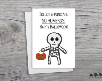 Funny Halloween Skeleton Pun Card, Humorous Bone Joke (Digital Download)