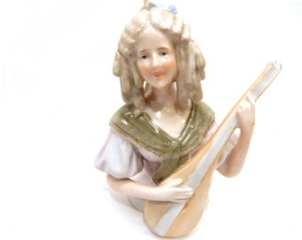 Vintage Half Doll, Lute Player, Pincushion Doll